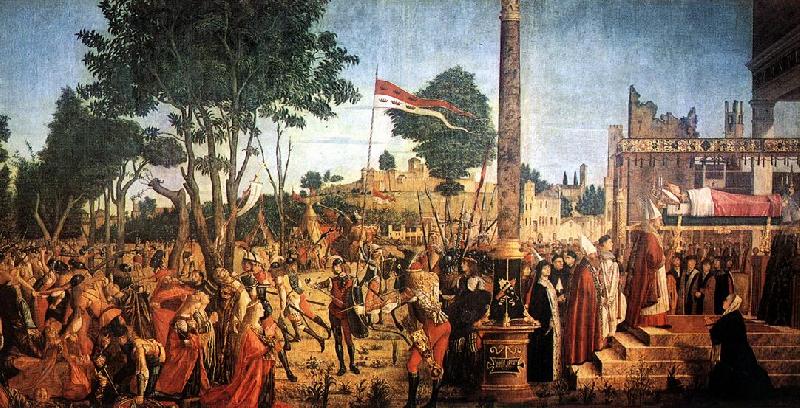 CARPACCIO, Vittore Martyrdom of the Pilgrims and the Funeral of St Ursula fg oil painting picture